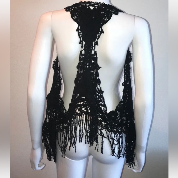 Meghan Fabulous LA *Guadalupe* black cotton crochet boho festival vest S - Picture 4 of 6